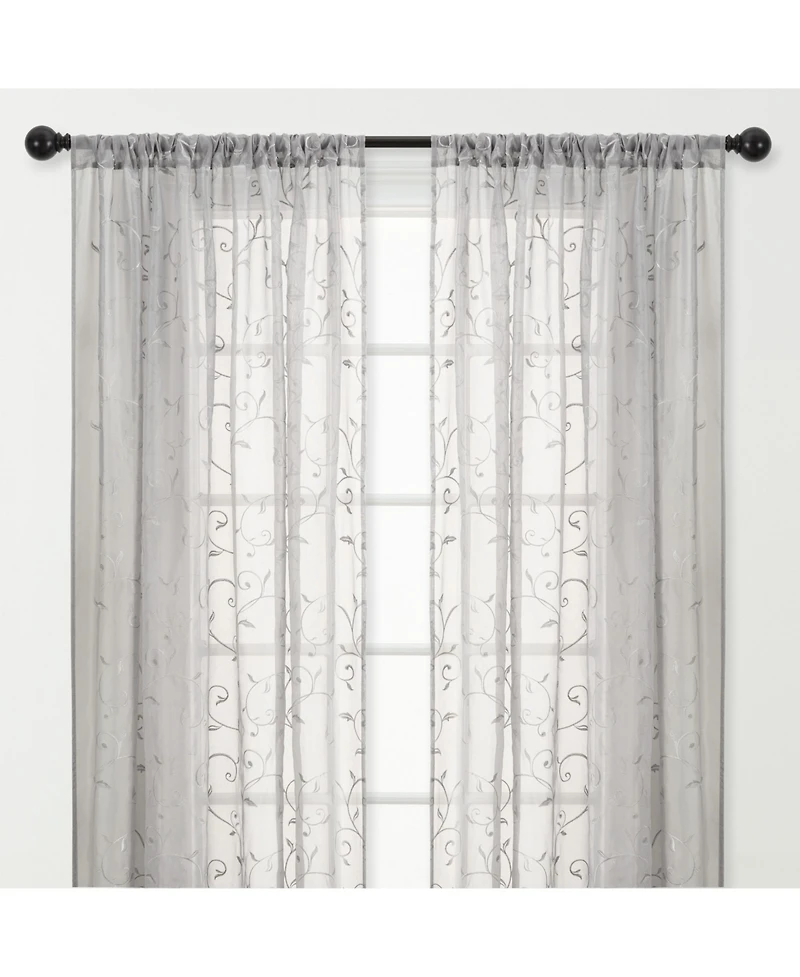 Chanasya Premium Embroidered Swirl Vine Curtains - Sheer for Living Room, Bedroom, Kitchen 52" x 108" Sage, 2 Panels