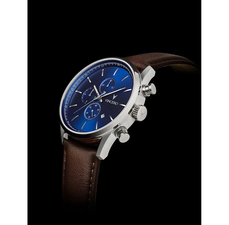 Vincero Men's The Chrono S2 40mm Stainless Steel Watch with Italian Leather Strap