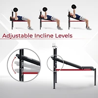 Sunny Health & Fitness Adjustable Standard Incline Weight Bench, Bench Press with Barbell Rack