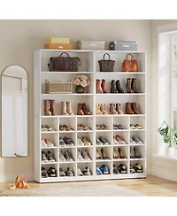 Tribesigns Shoe Cabinet, 24 Pair Freestanding Shoe Rack Storage Organizer with Side Hooks, Modern Shoe Storage Cabinet with Shelves for Hallway Bedroo