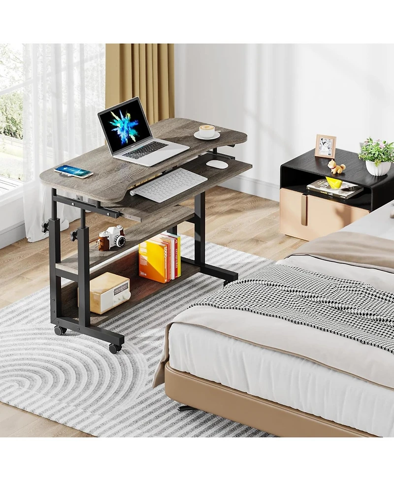 Tribesigns Portable Desk with Power Outlets, Height Adjustable Side Table Sofa Couch Bedside Laptop Computer Cart Usb Charging Ports, Mobile Smal