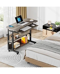 Tribesigns Portable Desk with Power Outlets, Height Adjustable Side Table Sofa Couch Bedside Laptop Computer Cart Usb Charging Ports, Mobile Smal