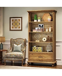 Tribesigns 6-Shelf Bookcase with Drawer, 71 Inch Tall Floor Standing Bookshelf Solid Wood Legs, 6-Tier Large Open Display Storage Book Shelf for