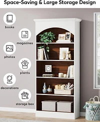 Tribesigns 5-Shelf White Bookcase Set of 2, 70.9'' Tall Bookshelf with Storage Shelves, Vintage Free-Standing Library Book Shelving Unit (White & Oak)