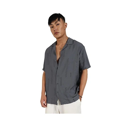 Campus Sutra Men's Ash Grey Embroidered Twist Shirt