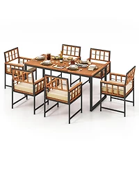 Sugift 7 Pieces Patio Acacia Wood Dining Set with Soft Cushions and Umbrella Hole