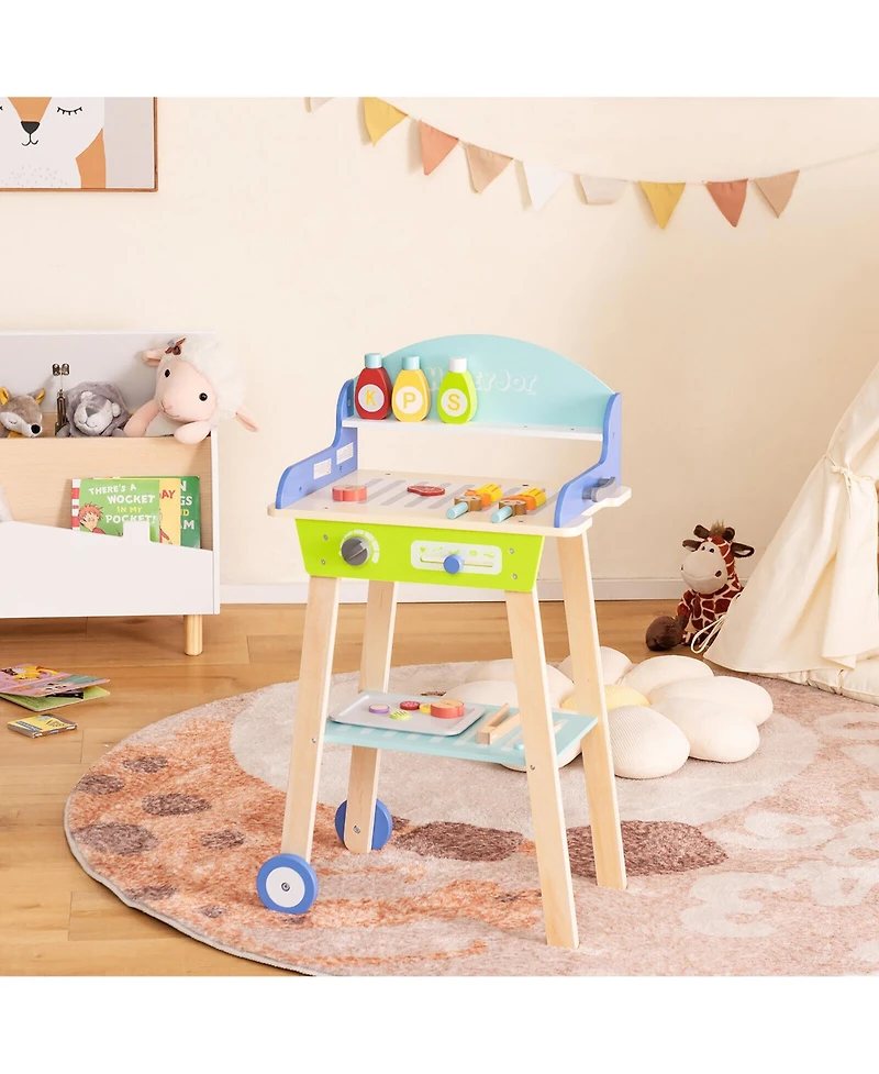 Gymax Kid's Pretend Barbecue Grill Play Set Toy Bbq Cooking Playset with Accessories