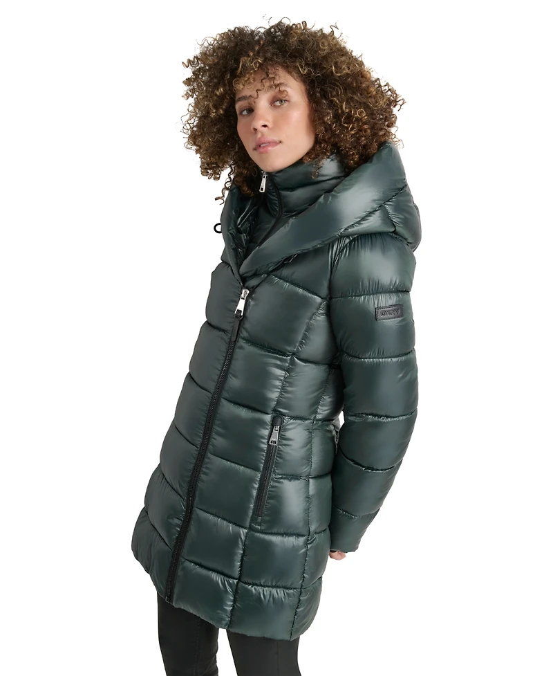 Dkny Women's Bibbed Shawl-Collar Packable Shine Puffer Coat