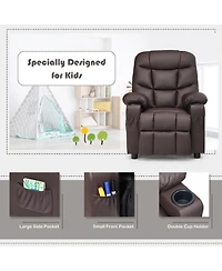 Kids Youth Recliner Chair Pu Leather w/Cup Holders & Side Pockets