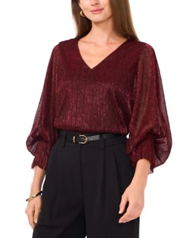 Vince Camuto Womens Metallic V Neck Sheer Sleeve Top Xxs 3x