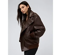 Kenneth Cole Women's Faux-Leather Oversized Raw-Edge Moto Jacket