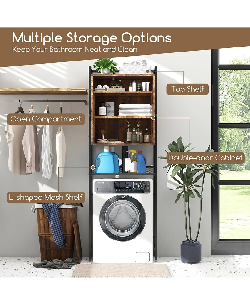 Sugift Over-The-Toilet Storage Cabinet with Heavy-Duty Metal Frame 2-door Freestanding