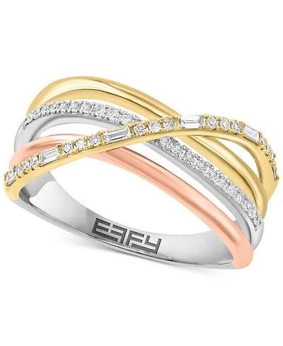 Effy Diamond Round & Baguette Crossover Statement Ring (1/4 ct. t.w.) in 14k Tricolor Gold