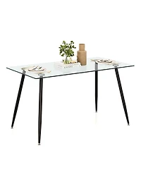 Glass Rectangular Dining Table with Metal Legs