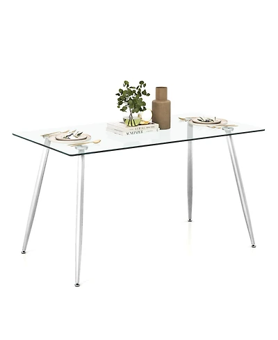Glass Rectangular Dining Table with Metal Legs