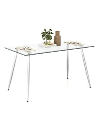 Glass Rectangular Dining Table with Metal Legs
