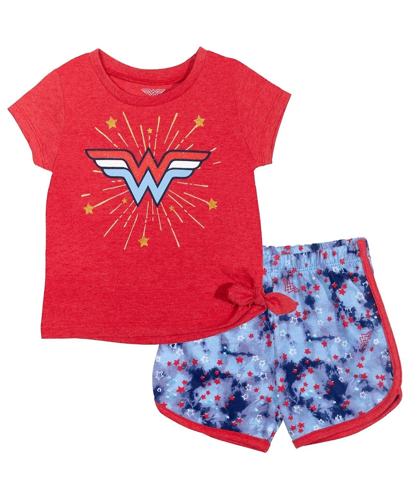 Justice League Toddler Girls Dc Comics Wonder Woman T-Shirt and Active Retro Dolphin Shorts Outfit Set