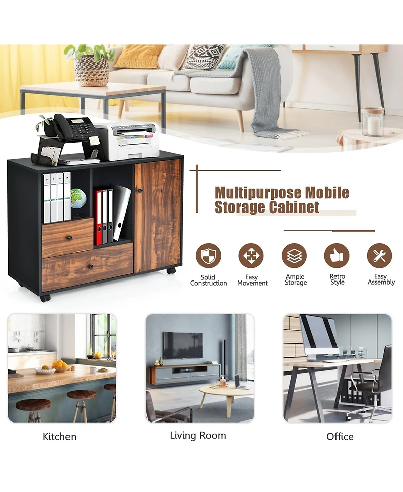 Sugift Mobile Filing Cabinet 2 Drawers with Open Shelves