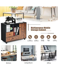 Sugift Mobile Filing Cabinet 2 Drawers with Open Shelves