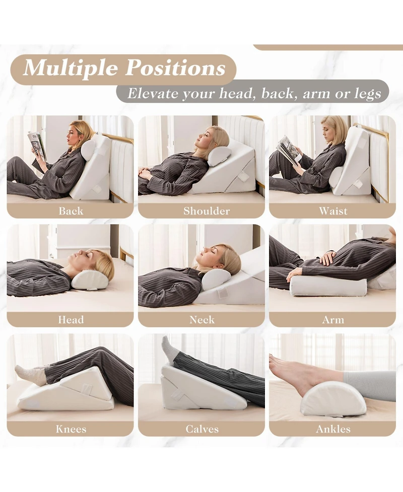 Sugift 3 Pieces Bed Wedge Pillow Set with Air Memory Foam
