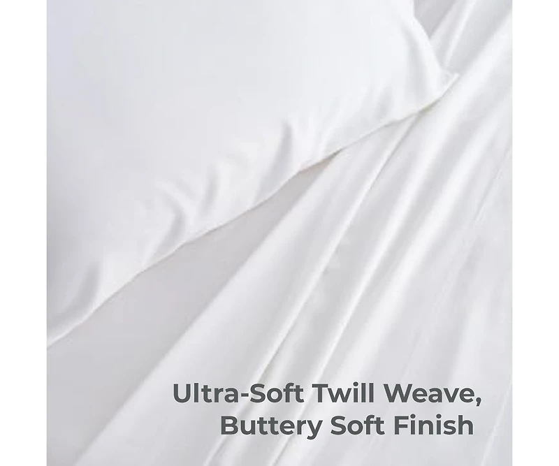 Cariloha Classic 4-Piece Twill Sheet Set | White | Split King | Viscose Material |Extra soft, Cooling for Hot Sleepers, Corner Bands