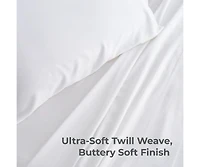 Cariloha Classic 4-Piece Twill Sheet Set | White | Split King | Viscose Material |Extra soft, Cooling for Hot Sleepers, Corner Bands