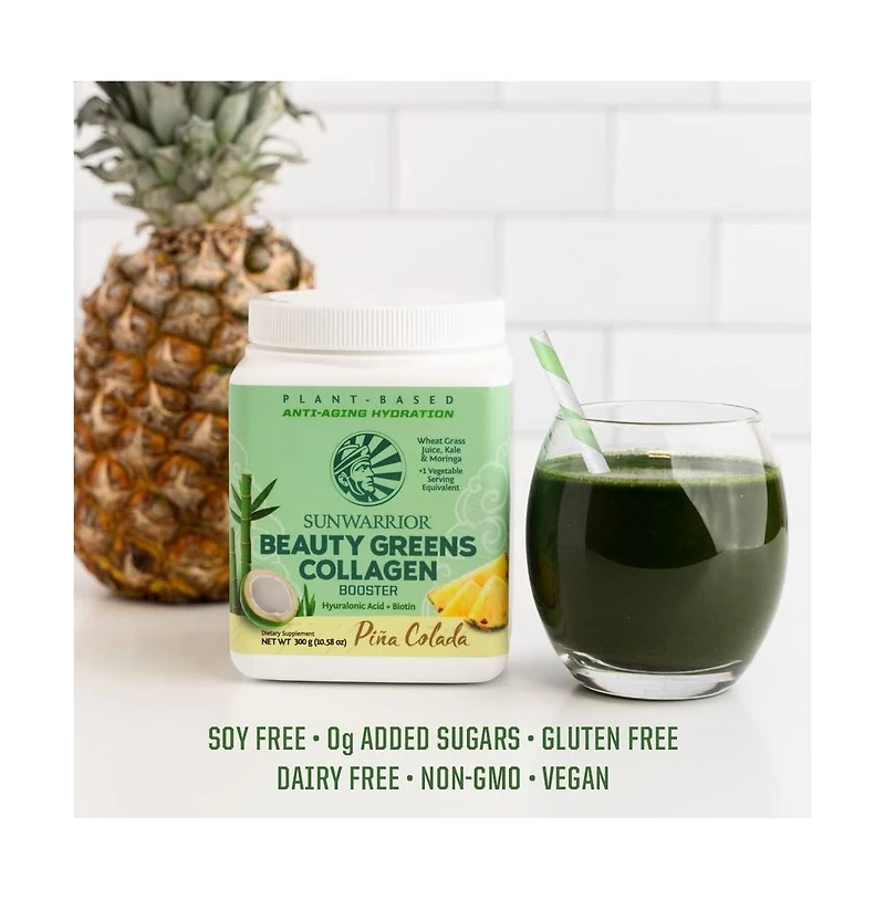 Sunwarrior Collagen Powder with Biotin Probiotics & Hyaluronic Acid | Beauty Greens | Pina Colada