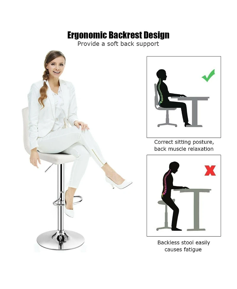 Sugift Set of 2 Square Swivel Adjustable Bar Stools with Back and Footrest