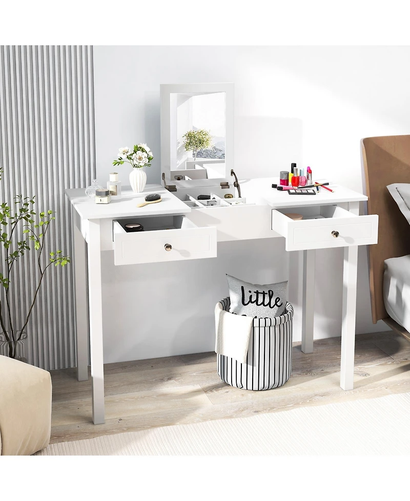Sugift Vanity Desk Makeup Dressing Table with Flip Top Mirror and Drawers