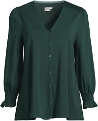 Lands' End Women's 3/4 Sleeve Lightweight Jersey Button Front Top