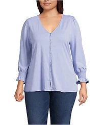 Lands' End Women's Plus 3/4 Sleeve Lightweight Jersey Button Front Top