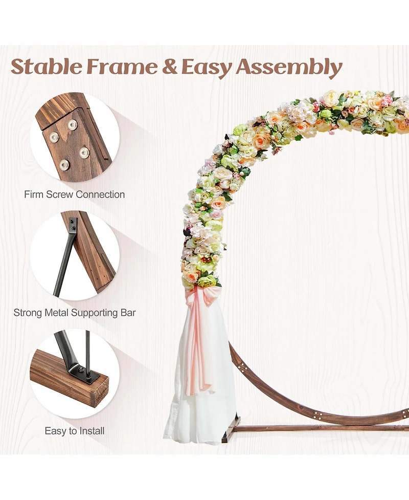 7.4 Ft Round Wedding Arch Wooden Arbor Backdrop Stand with Triangular-Shaped Base
