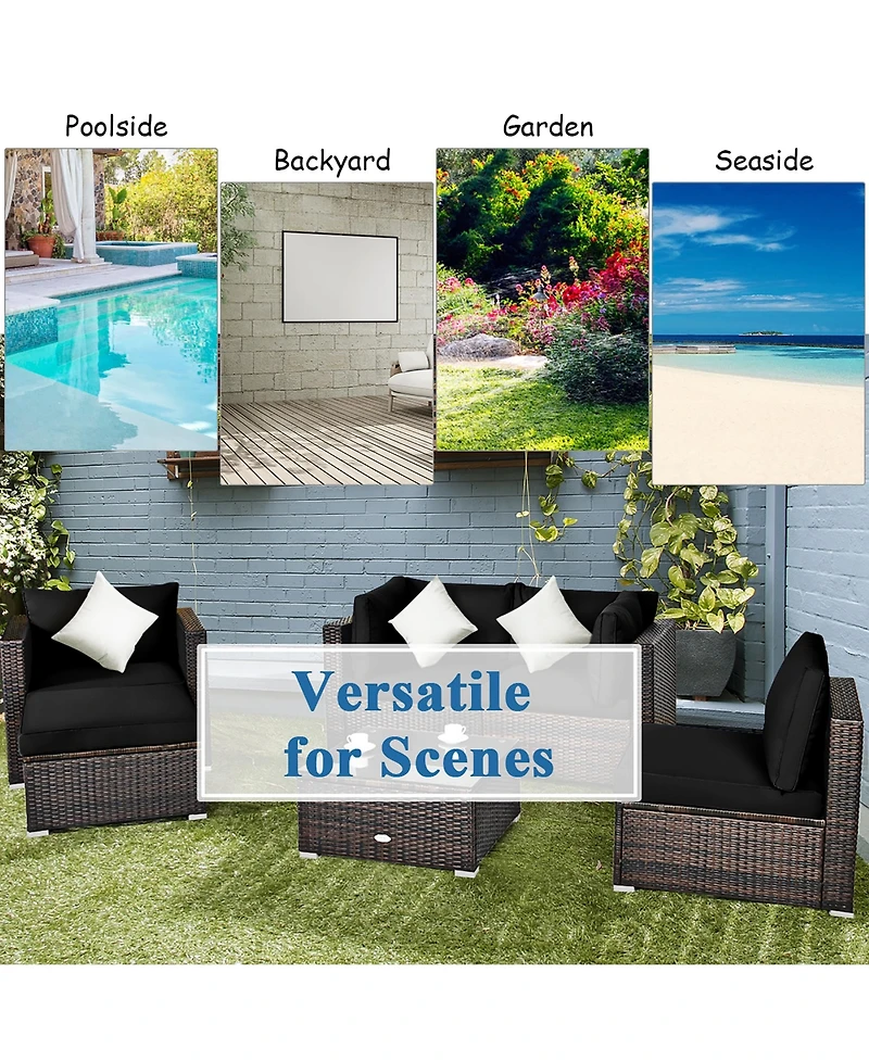 5PCS Outdoor Patio Rattan Furniture Set Sectional Conversation