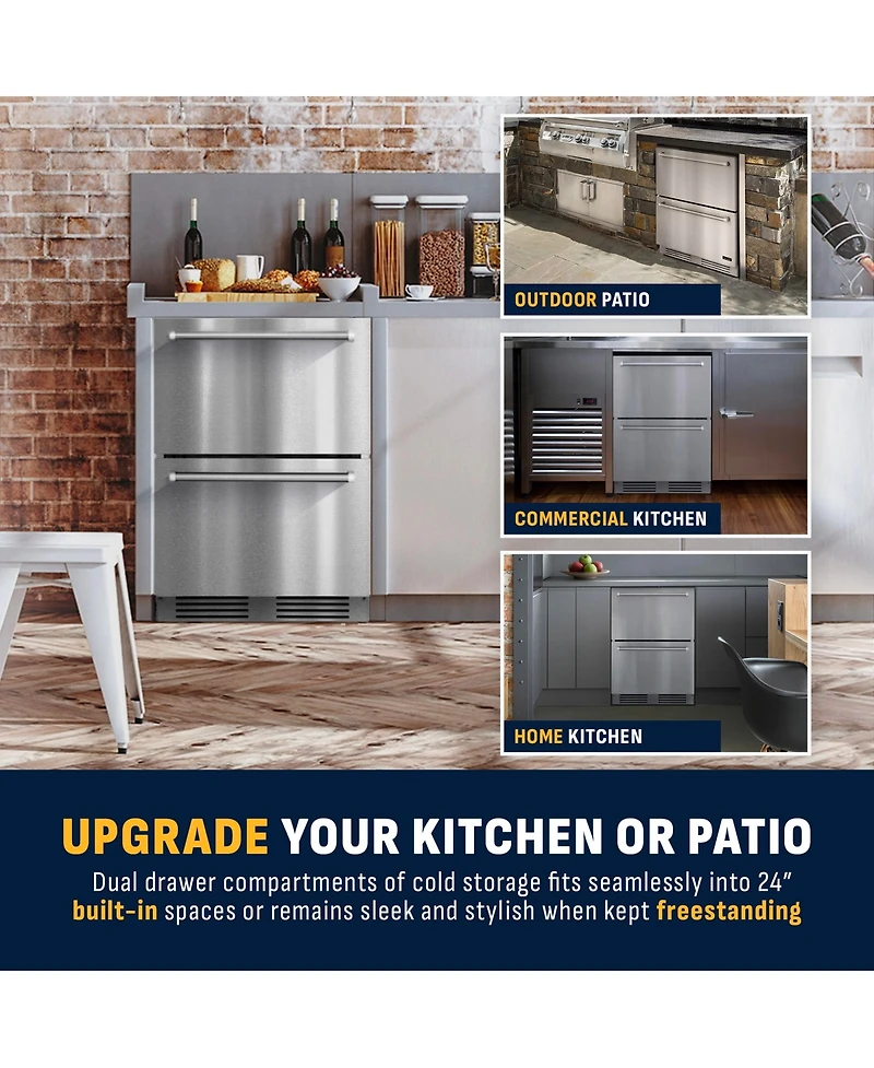 Newair 24 inch Refrigerator and Outdoor Freezer, Undercounter Refrigerator Freezer Convertible, Dual Zone Cooler with Drawer and External Controls, So