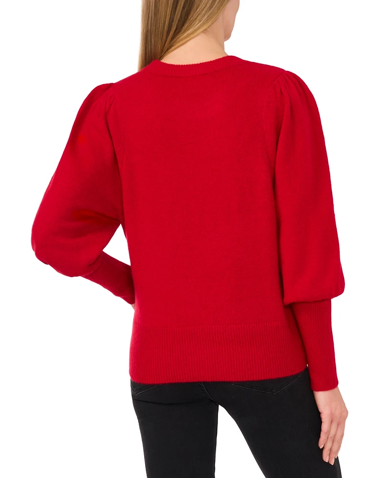 CeCe Women's Rhinestone Bow Crew Neck Sweater
