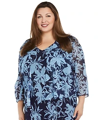 R & M Richards Plus Size Printed Handkerchief-Hem Dress and Jacket