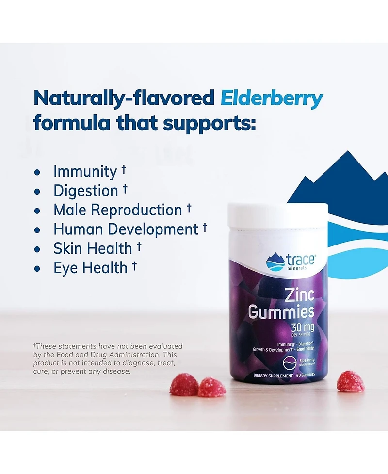 Trace Minerals Zinc Gummies - Chewable Zinc Supplement with Elderberry - Supports Immune System Health