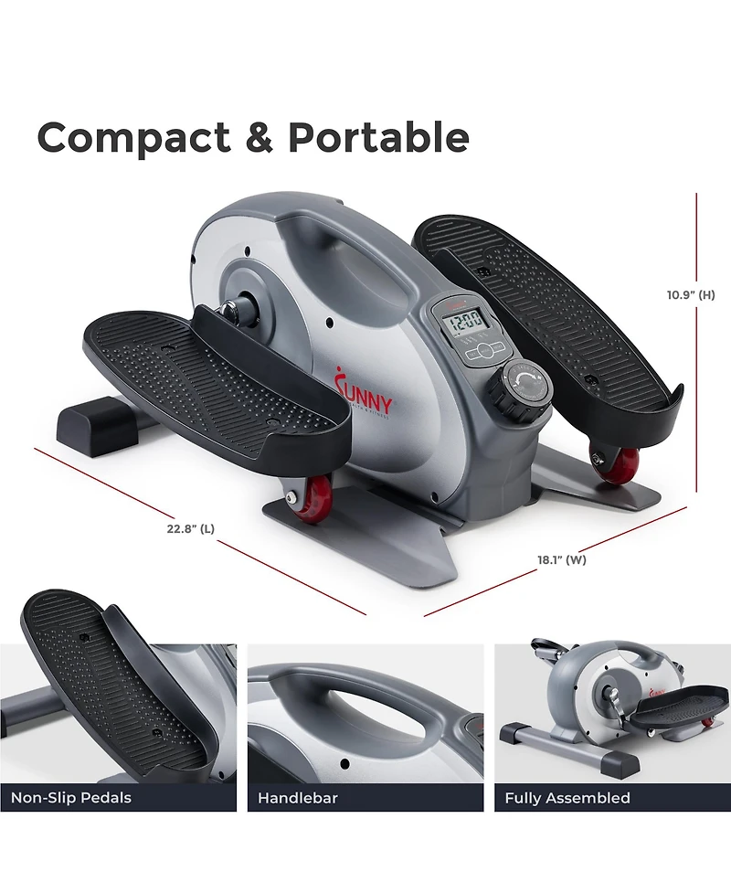 Sunny Health & Fitness Smart Portable Fully Assembled Magnetic Under Desk Elliptical Peddler, Foot & Leg Pedal Exerciser