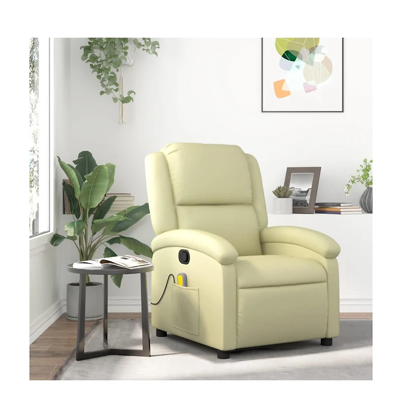 vidaXL Massage Recliner Chair Gray Real Leather