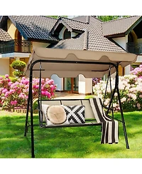 Sugift 3 Person Steel Frame Patio Swing with Polyester Angle and Adjustable Canopy