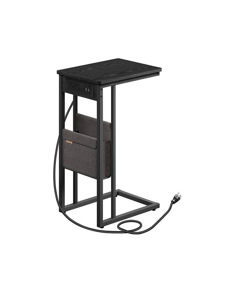 C-Shaped Sofa Table with Charging Station and Power Plug for Small Spaces