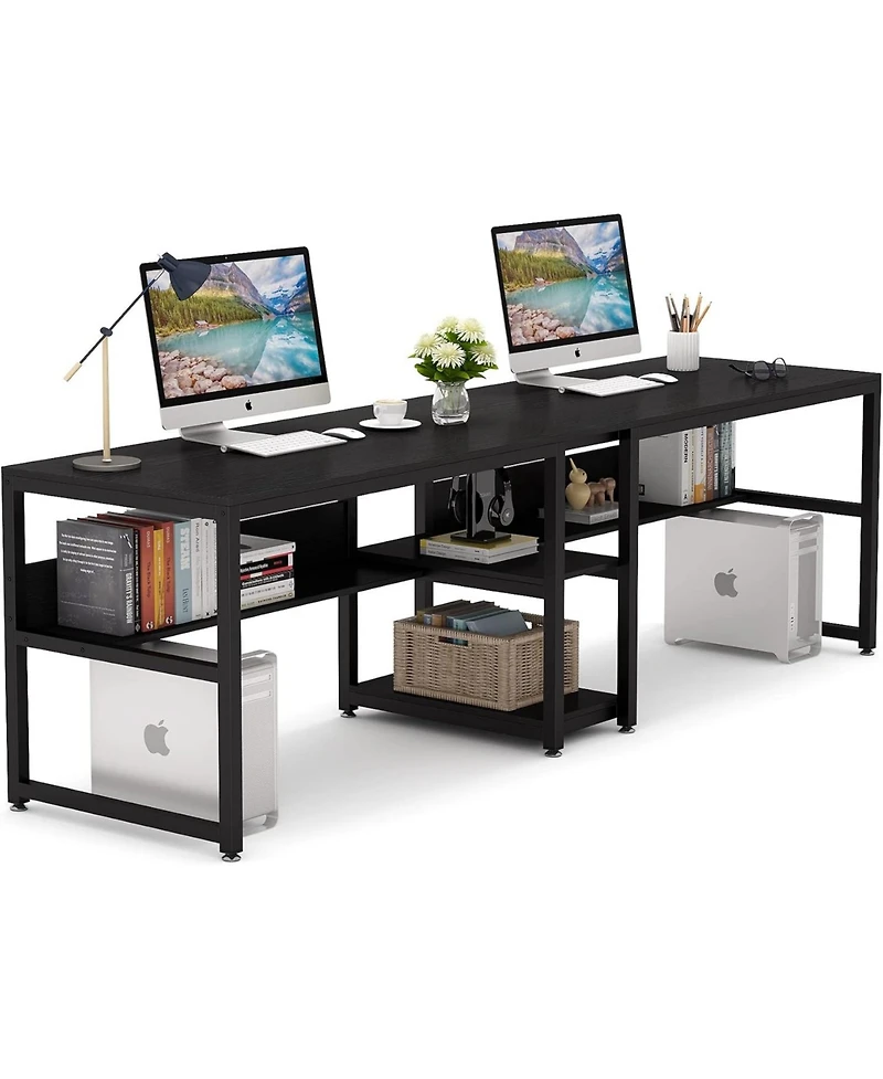 Tribesigns Two Person Desk with Bookshelf, 78.7 Computer Office Double for Person,Writing Workstation Shelf Home