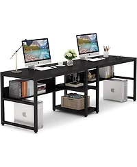 Tribesigns Two Person Desk with Bookshelf, 78.7 Computer Office Double for Person,Writing Workstation Shelf Home