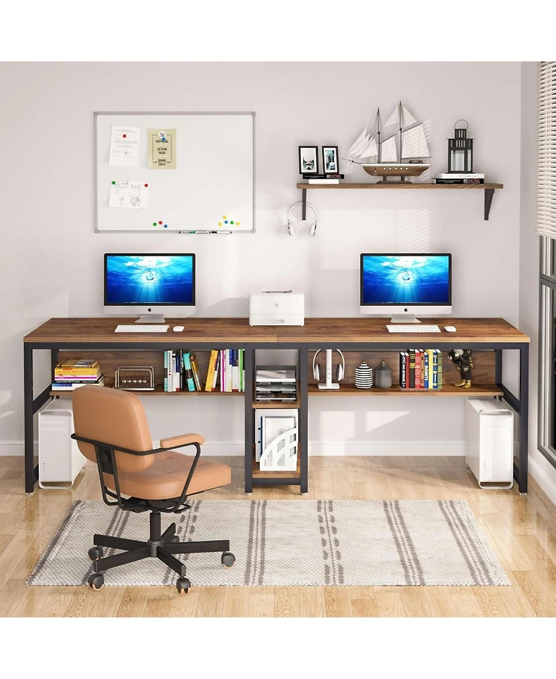 Tribesigns Two Person Desk with Bookshelf, 78.7 Computer Office Double Desk for Two Person,Writing Desk Workstation with Shelf for Home Office