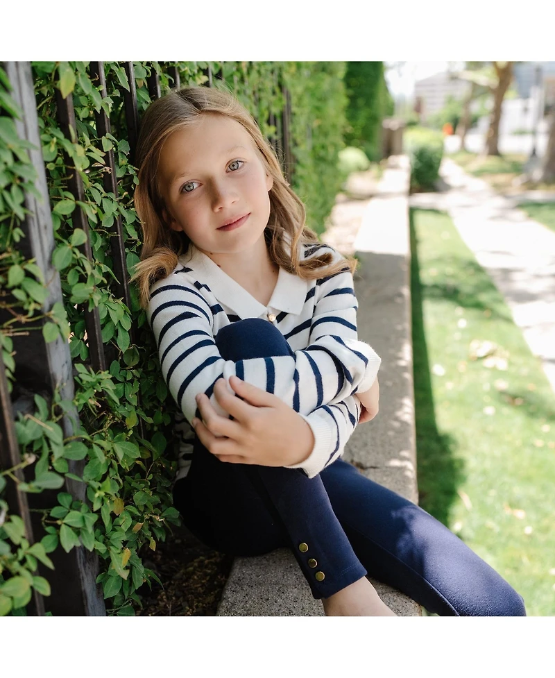 Hope & Henry Girls Organic French Collared Keyhole Long Sleeve Sweater