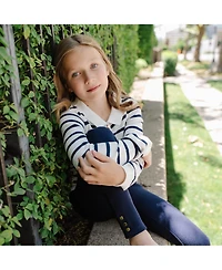 Hope & Henry Girls Organic French Collared Keyhole Long Sleeve Sweater