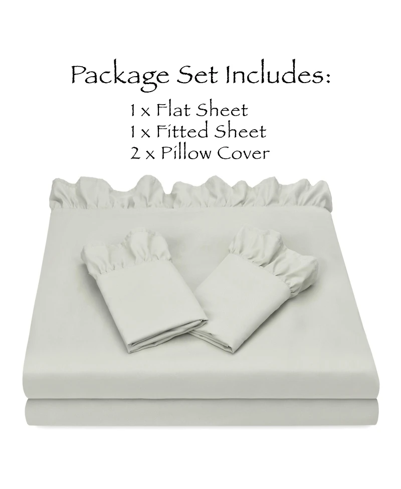 Chanasya Premium Ruffle Sheet Set - Shabby Chic Double Brushed Soft Ruffled Hem Solid Microfiber Sheet Set