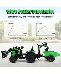 Gymax 3-in-1 Kids Ride On Excavator Bulldozer 12V Electric Tractor Remote w/ Trailer Yellow