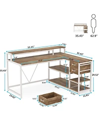 Tribesigns 55-inches Reversible L Shaped Desk with Drawer, Modern White Corner Home Office Table, Wooden and Metal Pc