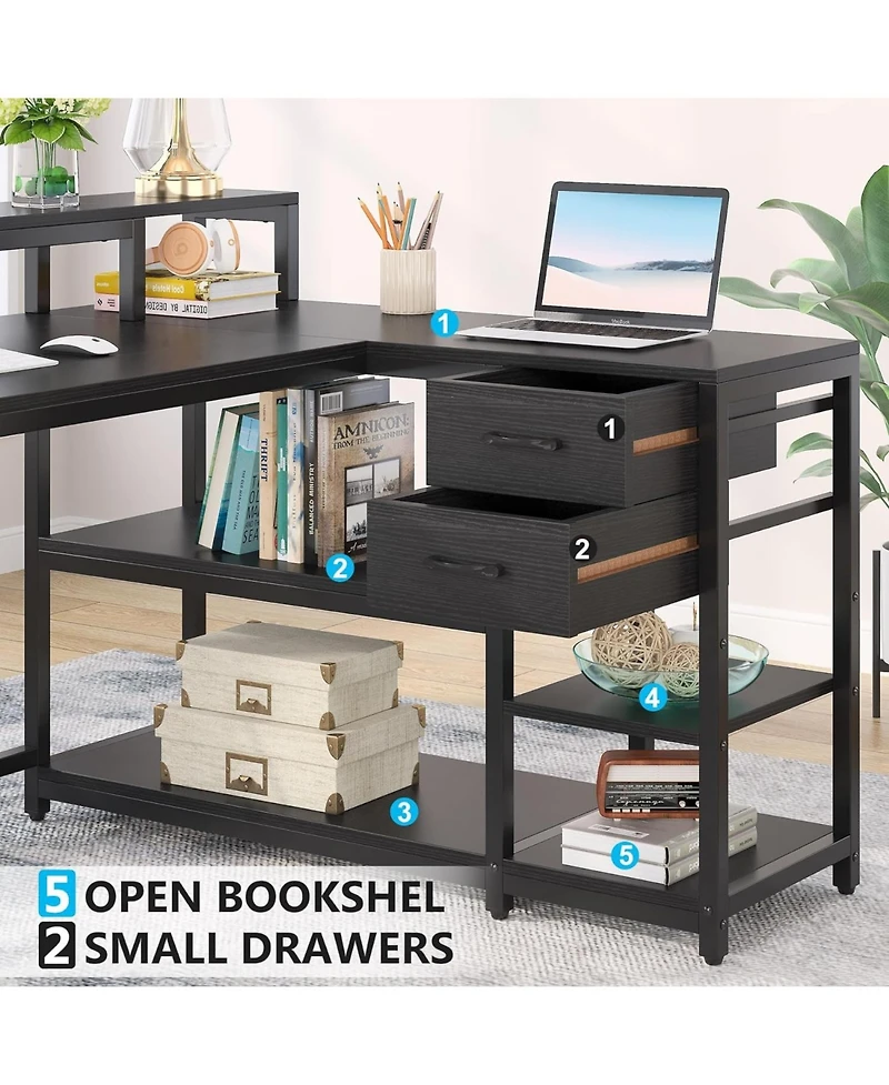 Tribesigns 55-inches Reversible L Shaped Desk with Drawer, Modern White Corner Home Office Table, Wooden and Metal Pc